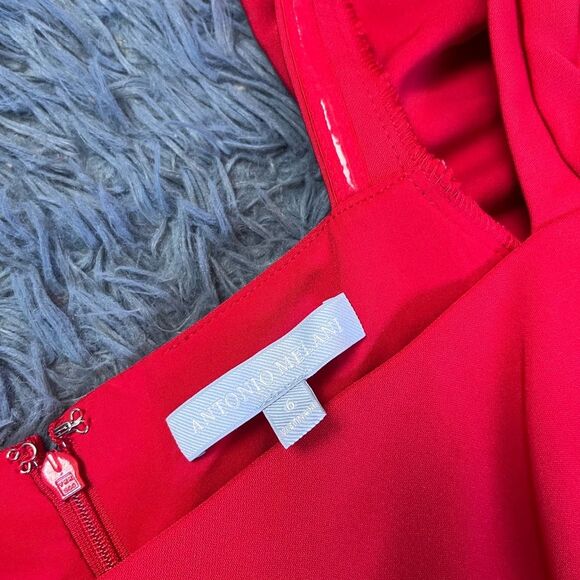 Antonio Melani Cherry Red Francine Square Neck Long Ruched Sleeve Dress Size 6 - Picture 3 of 6